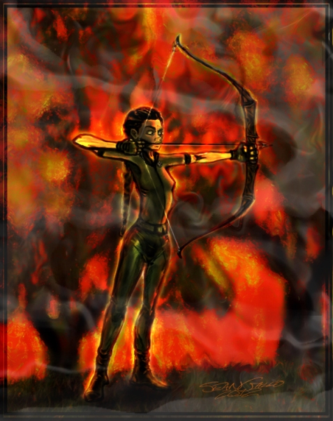 Hunger Games drawing Katniss Girl on Fire bow hunter