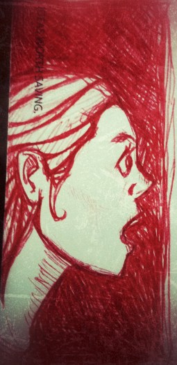 female girl face shocked surprised ballpoint red pen doodle